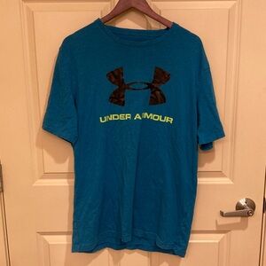 Under Armour Men's Teal and Black Logo Tee